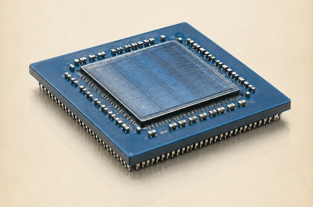 A blue chip. The bluechip token rendered as a blue processor.